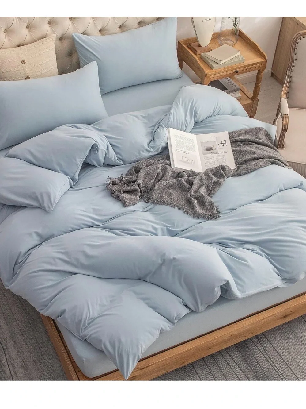 Light Blue Jersey Knit Duvet Cover Set - Soft 3pc Bedding